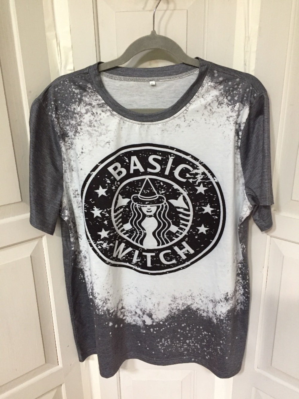 Basic Witch Graphic Short Sleeve Tee - Gray/White